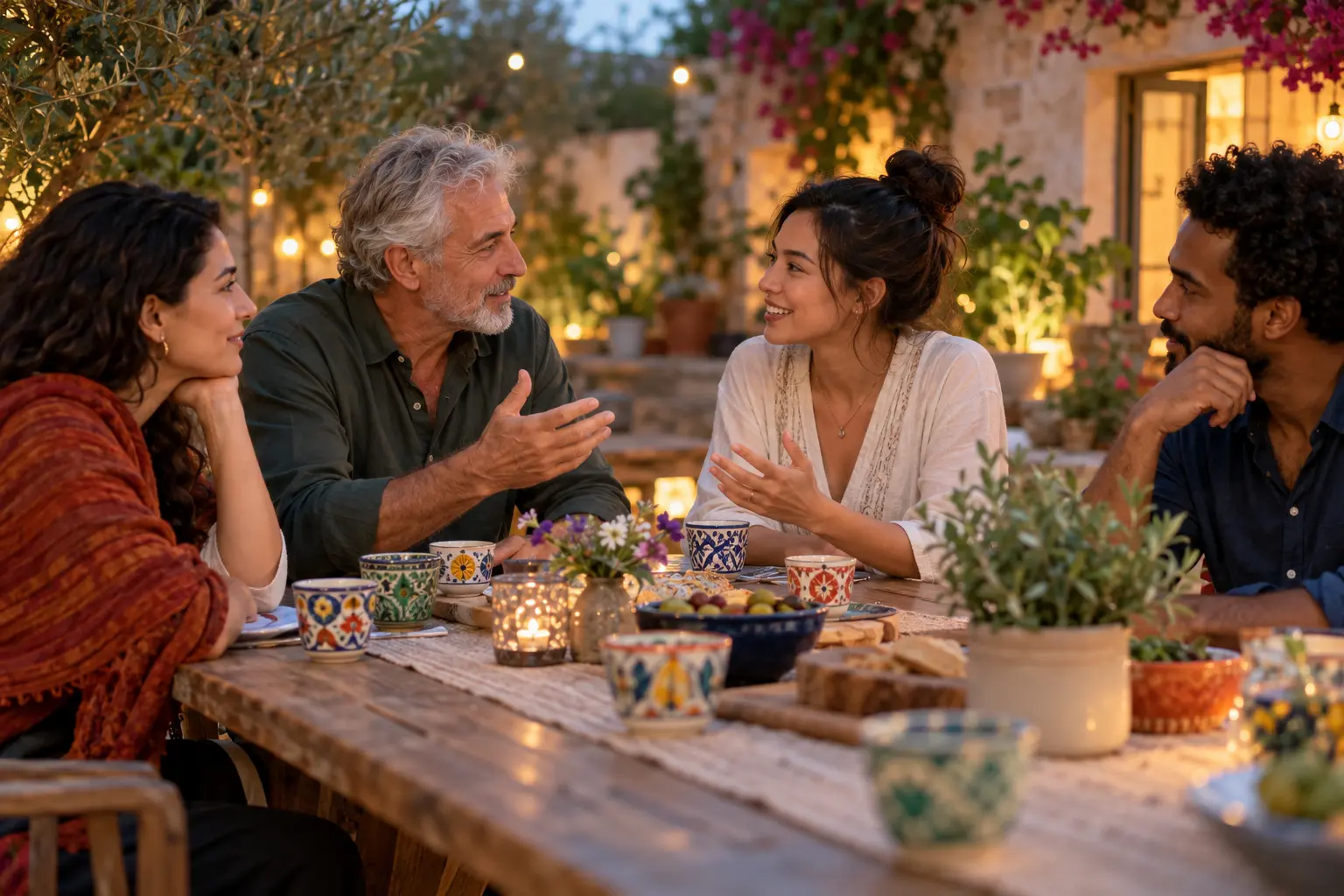 People sharing a respectful conversation · AI-generated illustrative imagery