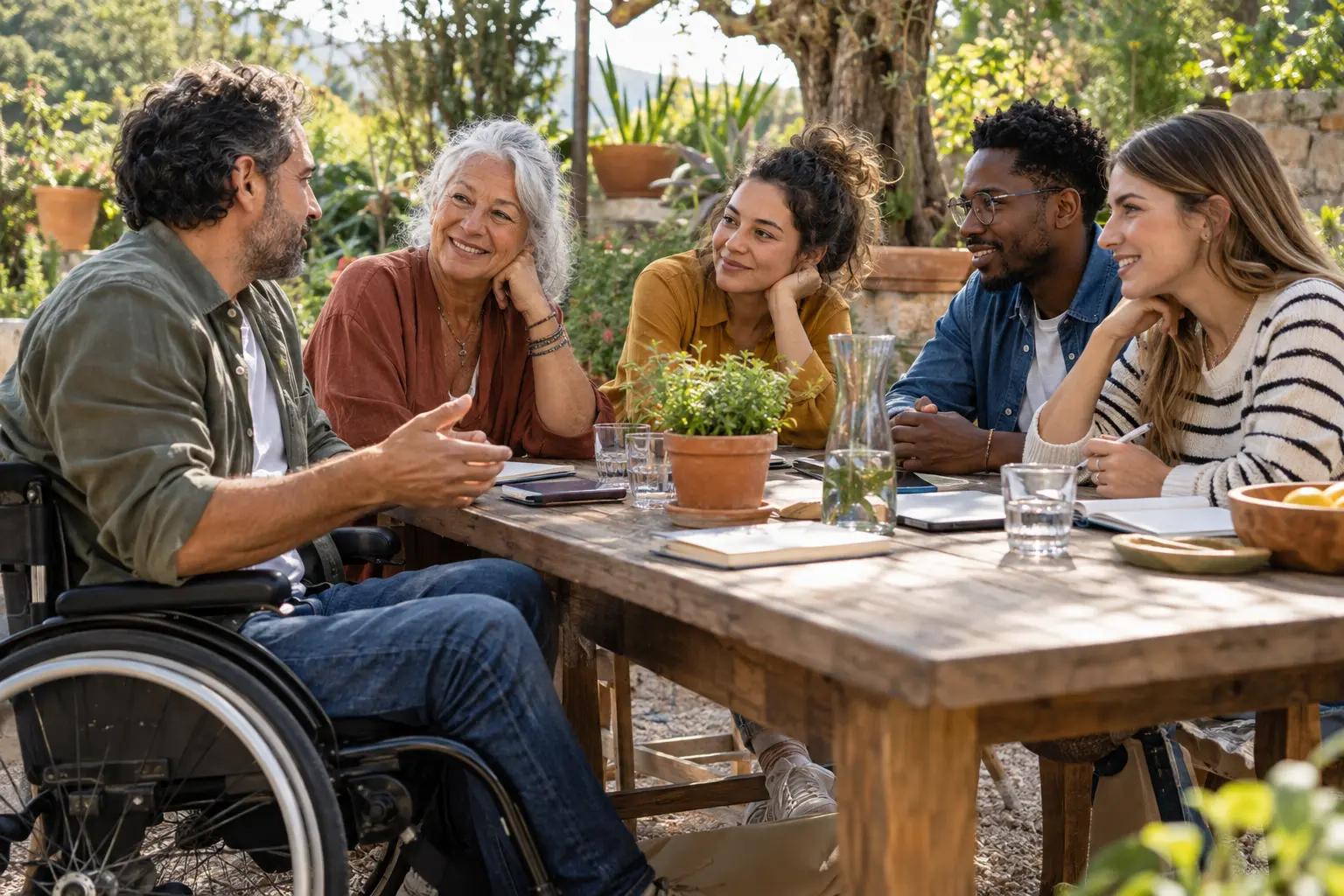 An inclusive community conversation · AI-generated illustrative imagery